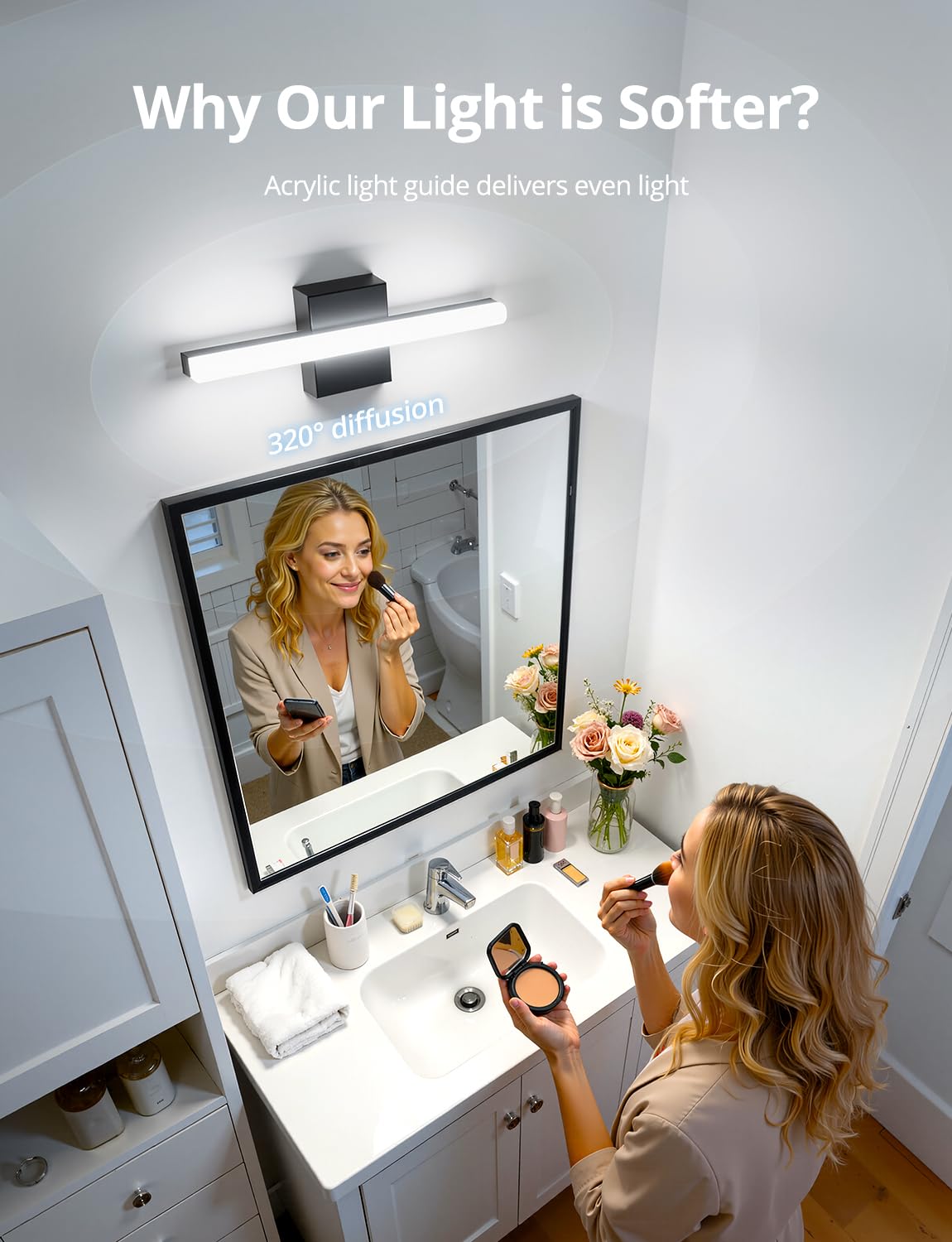 Combuh Black Bathroom Light Fixtures Over Mirror Lighting Gentle, 9W 16 Inch Modern LED Small Vanity Lamp Bar IP44 Slim Linear Bath Wall Sconces for Restroom Indoor Cool White 6000K