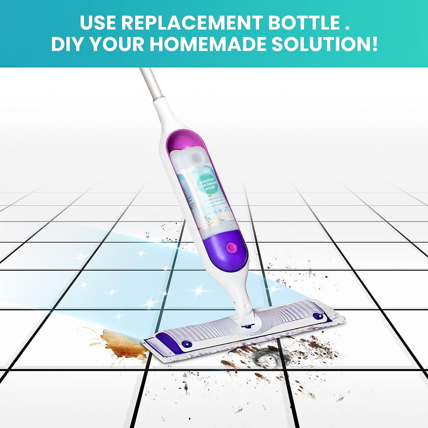 Bisenkud Leak-Resistant Refillable Bottle for Swiffer® Power Mop™, 720mL