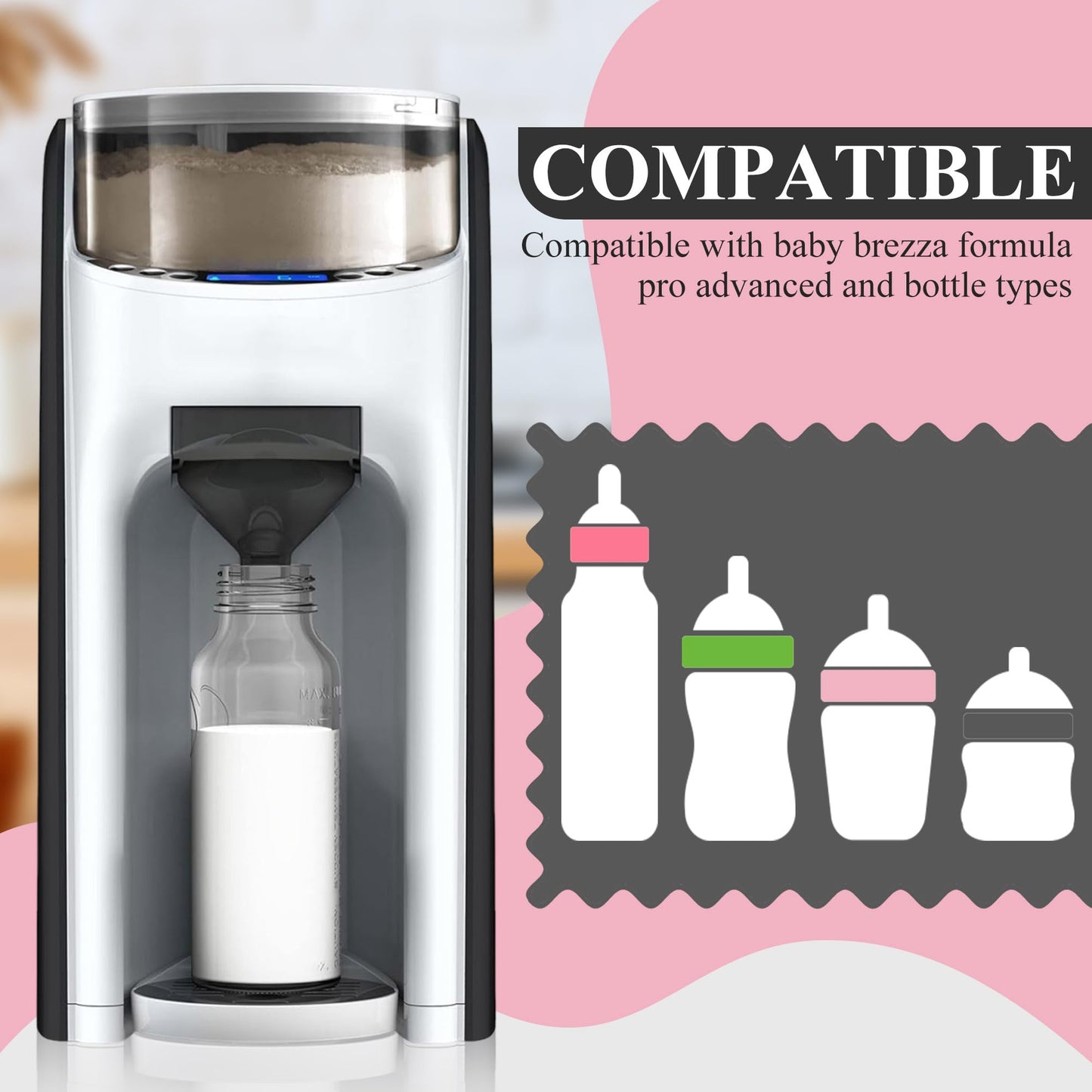 Gulfmew 4 Sets Replacement Funnel Compatible with Baby Brezza Replacement Parts Funnel and Cover Baby Formula Dispenser, Grey
