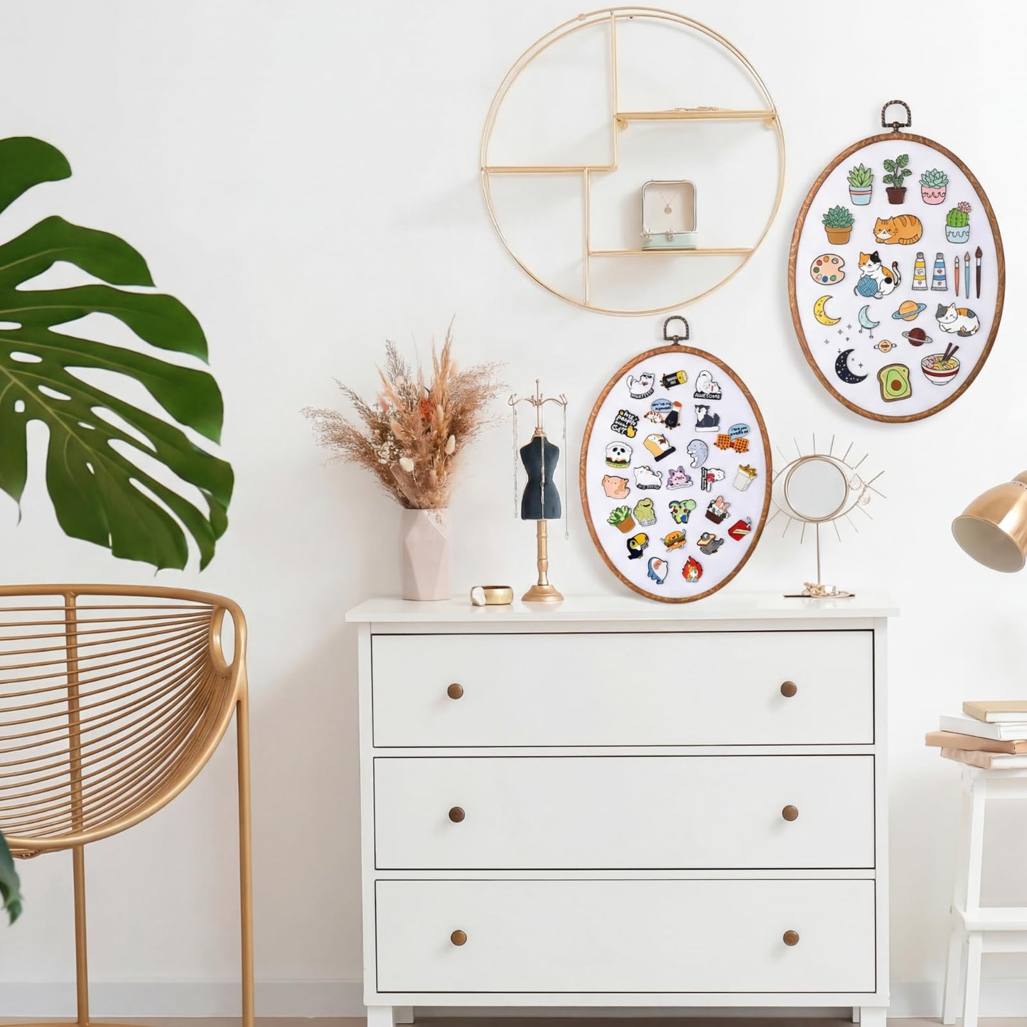 Yalikop Pin Display Board Fabric Enamel Pin Boards Wall Hanging Brooch Earrings Necklace Jewelry Holder Organizer Display Storage Back to School Gift for Home Summer Holiday(White,11.4" X 8.6",2)