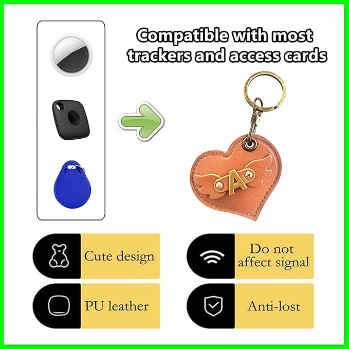Initial Letter Leather Alphabet Keychain Holder Case Compatible with AirTag,Cute Protective Air Tag Cover with Bronze Keyring,Anti-Scratch Finder GPS Tracker Case for Pets Keys Wallet Luggage(A)