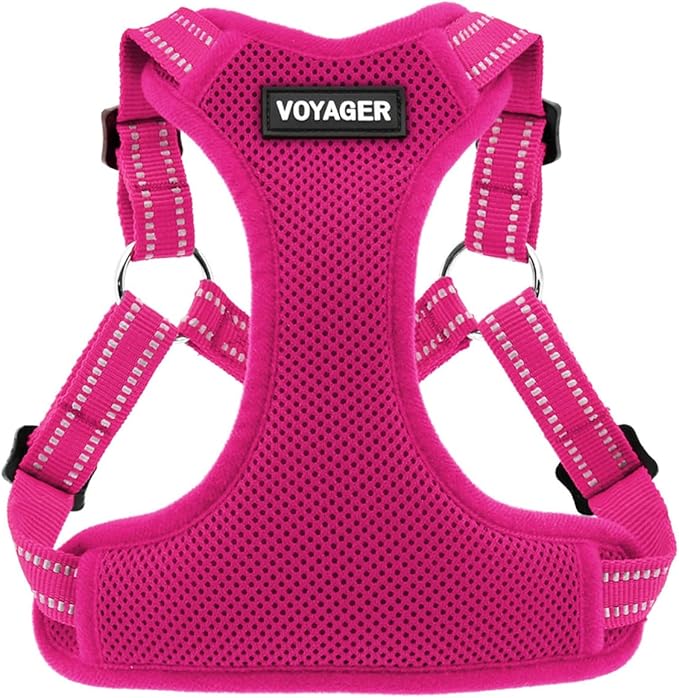 Best Pet Supplies Voyager Mesh Dog Breathable Harness Reflective Stitching, All Weather Adjustable for Walking Training, or Running - Heavy Duty & Durable, Harness (Fuchsia), S