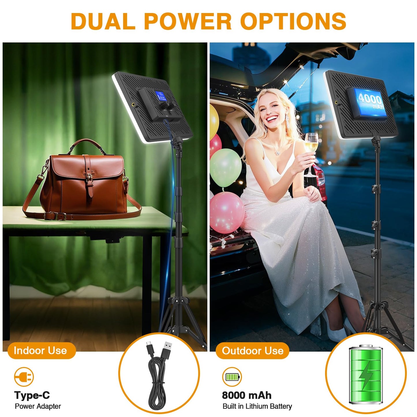 2 Pack Led Video Light Kit with Stand, Kmasic Photography Light Panel Built-in 8000mAh & LCD Display, 2200Lux 2500K-8500K Soft Studio Light for Video Recording Game Live Streaming YouTube TikTok