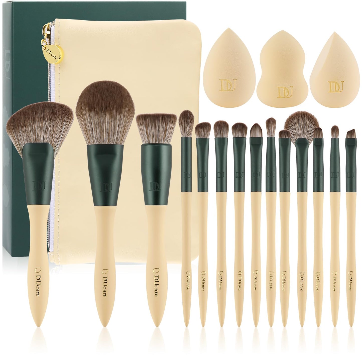 DUcare Makeup Gift Set 18PCS,with 14pcs Makeup Brushes Set 3Pcs Makeup Sponges 1PC Cosmetic Bag for Foundation Blending Powder Blush Concealers Eye Shadows