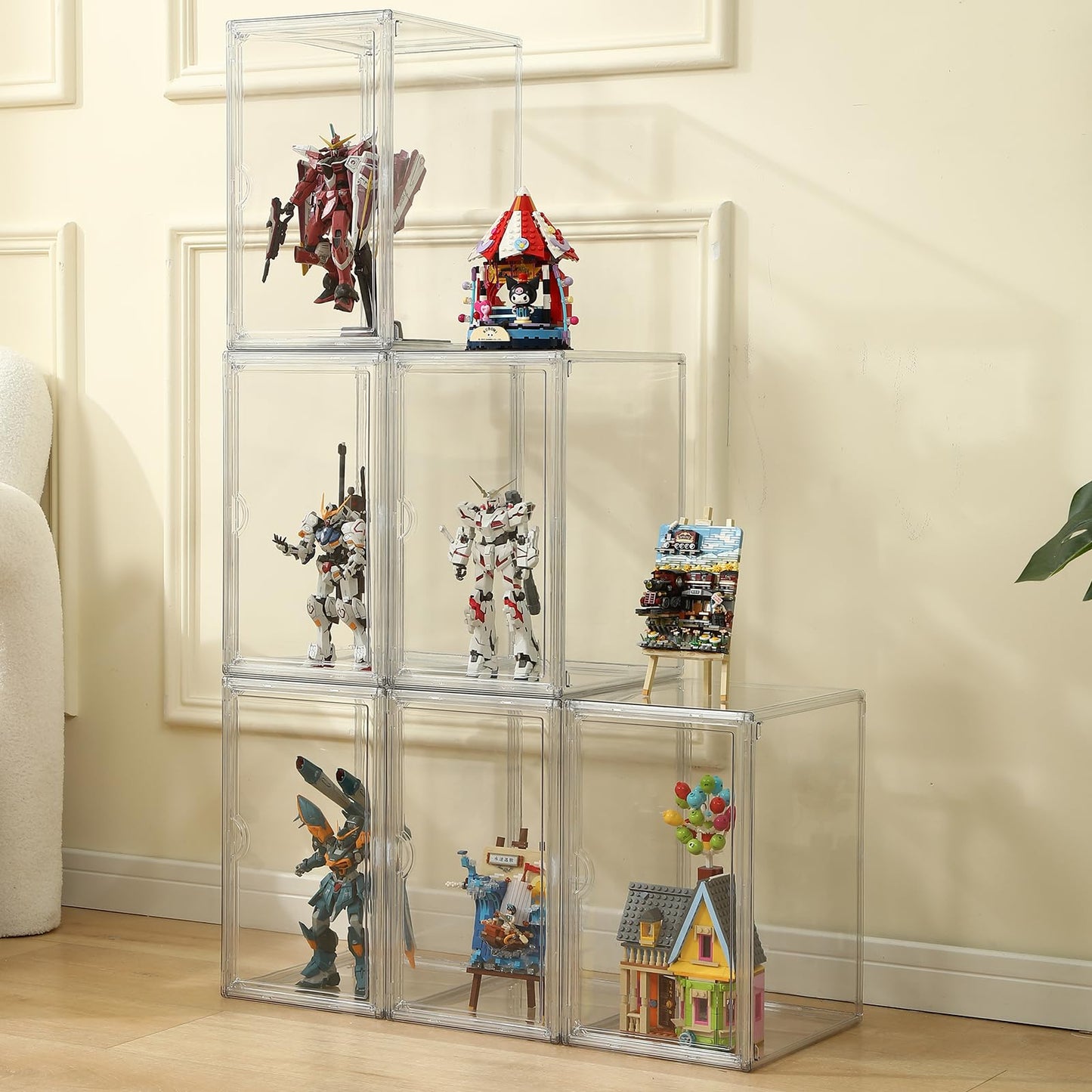 Sewup Acrylic Display Cases for Collectibles - Stackable Plastic Storage Shoe Boxes - Magnetic Lid, Figure Organizer