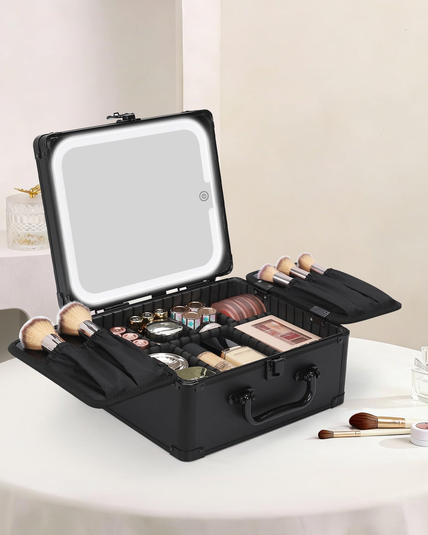 Relavel Birthday Gifts for Women Teen Girls, Initial Makeup Bag with LED Mirror Personalized Cosmetic Bag Travel Organizer Train Case, Teacher Graduation Gift Teen Girl Gifts Trendy Stuff, Black A