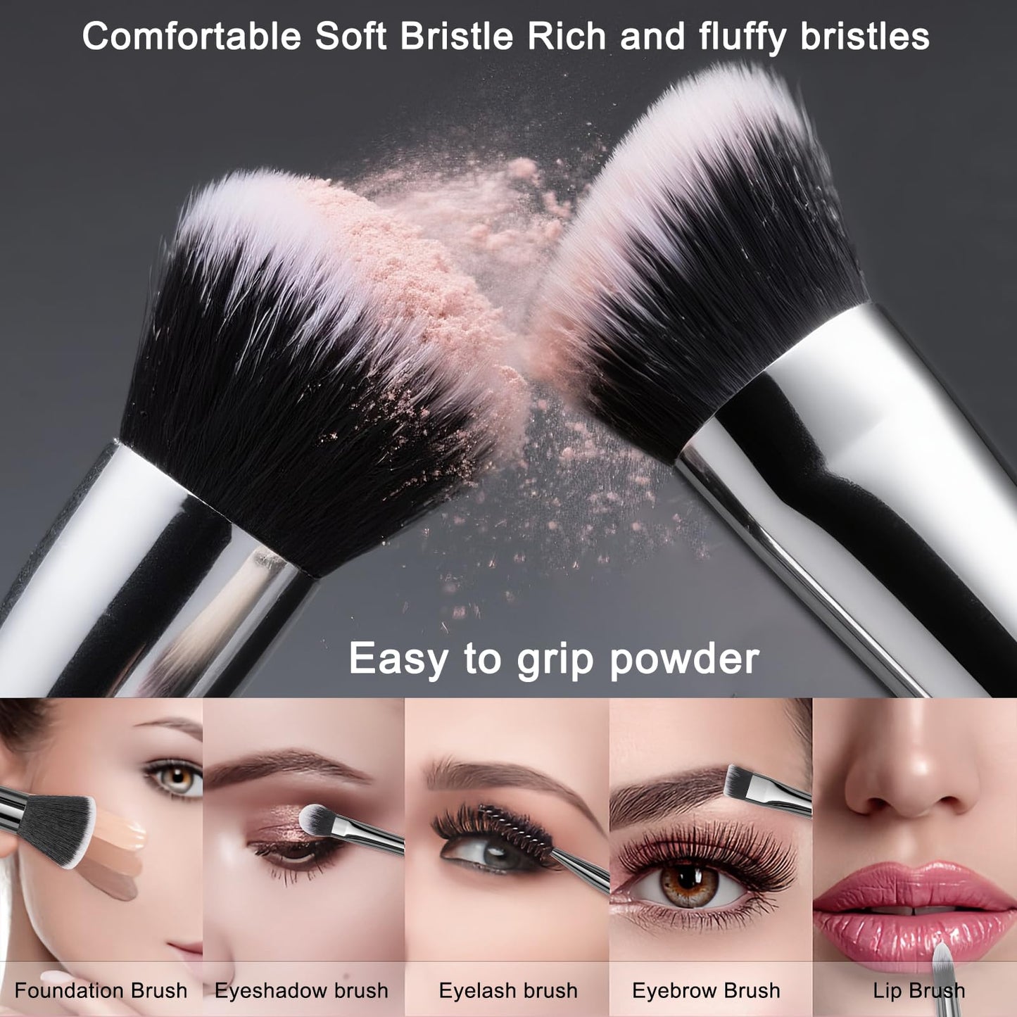VIVID BEAUTY 18 Pcs Pro Deluxe Makeup Brushes with Travel Case, Premium Powder Foundation Blending Concealer Blush Eyeshadow Face and Eye Make up Brush kit with labels for Beginner(Black)