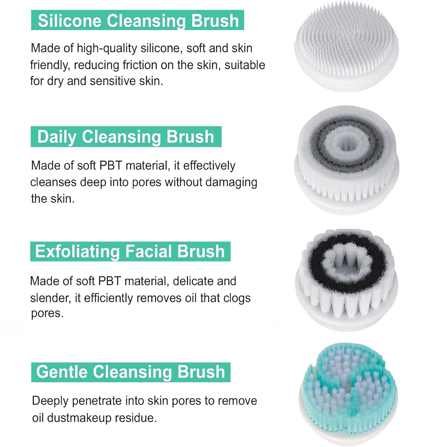 Facial Cleansing Brush, Electric Face Scrubber with 4 Cleanser Heads and 2 Speeds Adjustable for Deep Cleaning, Portable Rechargeable and Waterproof Face Wash Brush for Women & Men (Green)