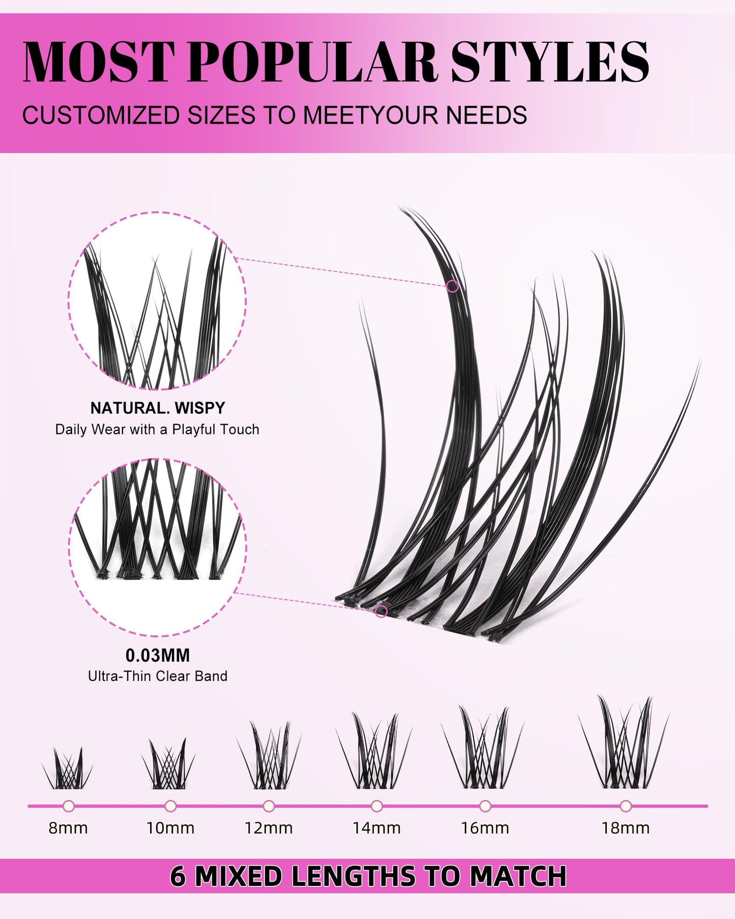 Aphrodite Lash Clusters Wispy Natural 8-18mm Eyelash Clusters Extension Kit - WideSpan DIY False Lash Extensions Spiky Lashes Individual Lashes with Ultra-Thin Invisible Wide Lash Band