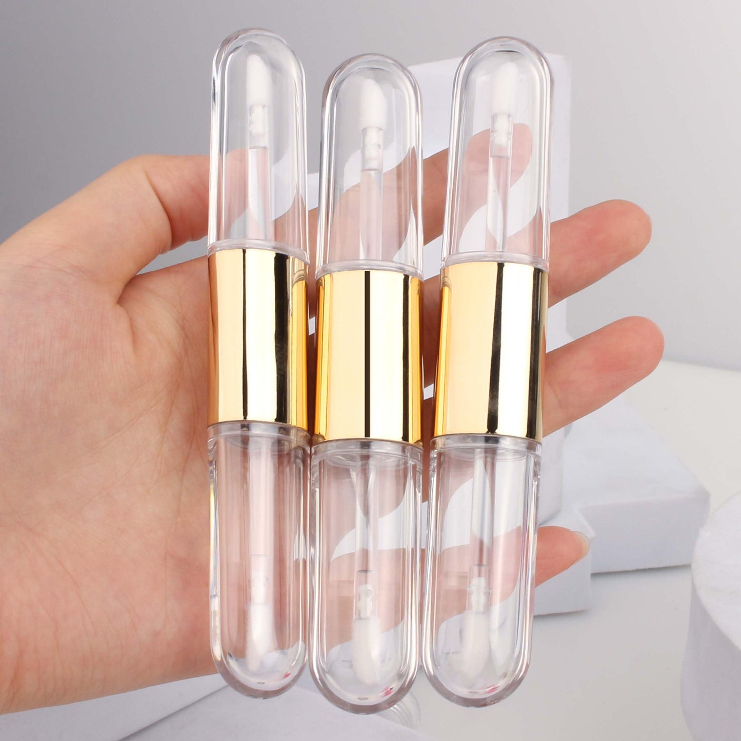 COSIDEA 12pcs Gold Flat 4ml*2 dual Ended lip gloss tubes 8ml double end lipgloss tube container