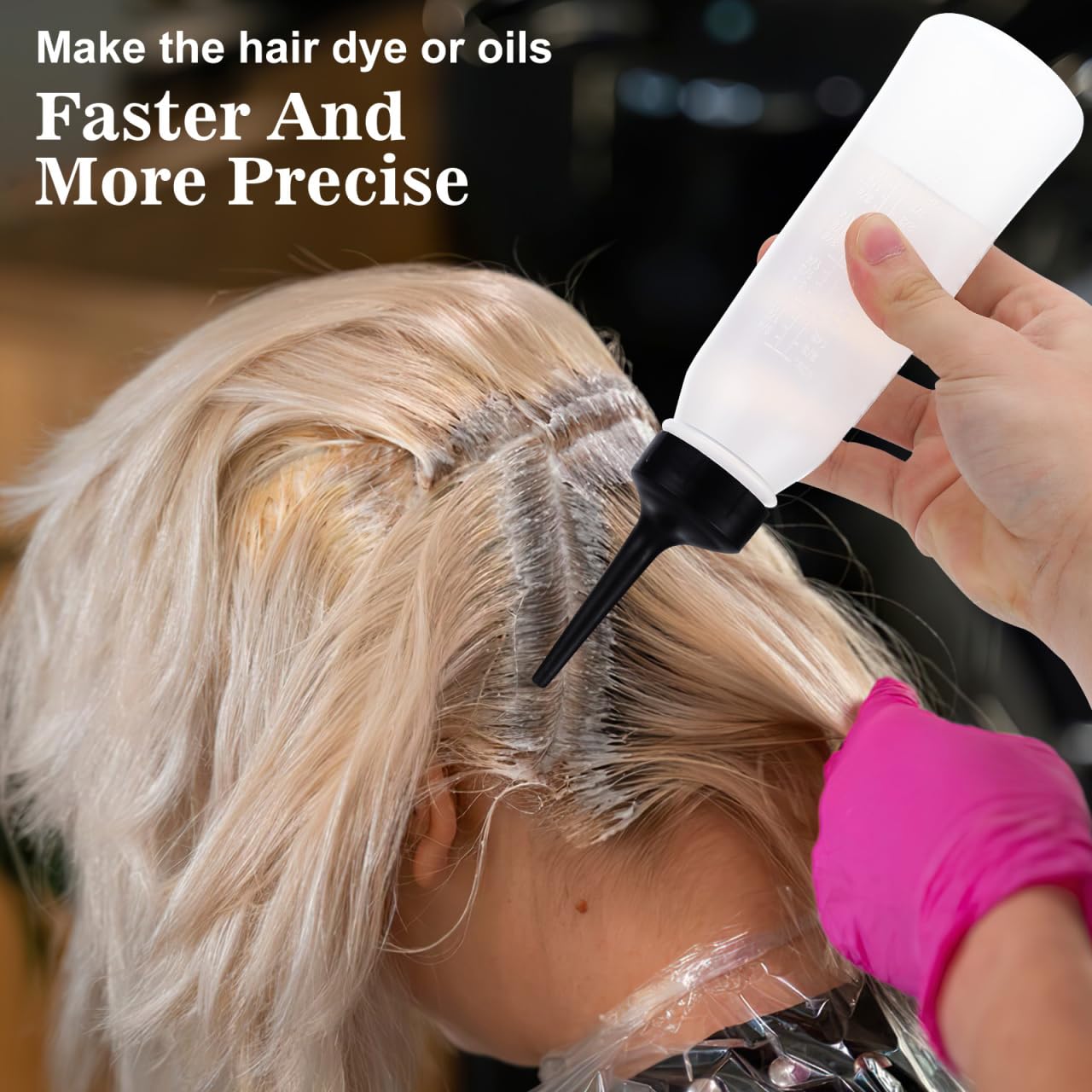 Veemoon 3 Pcs Hair Dye Applicator Bottle, Squeeze Container Refillable PP Material 9.35x2.24 Inch, Salon Barber Scalp Treatment Cosmetics Liquid Dispenser (3)