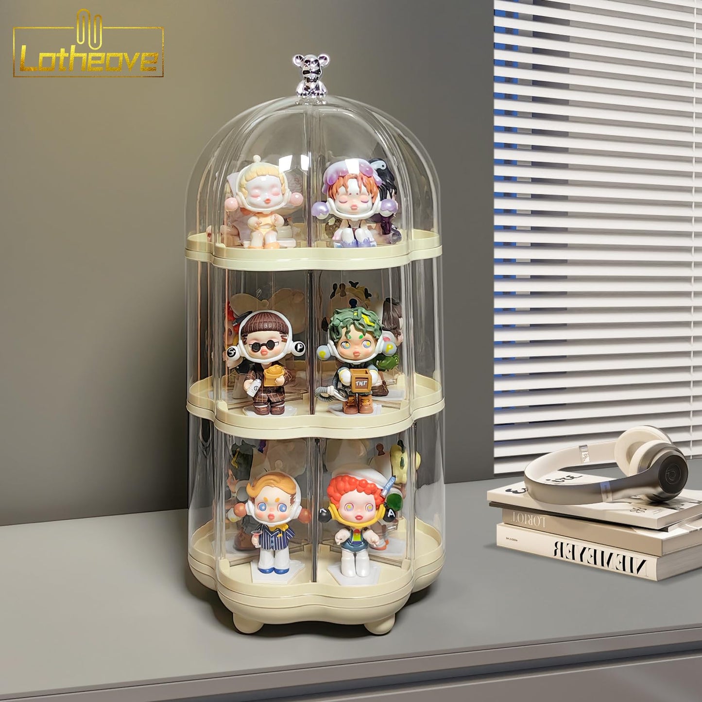 Lotheove Rotating Clear Acrylic Display Case for Pop Mart, Funko Pop Figure Toys Storage Box Transparent Blind Box Organizer Stand Dustproof Protection Showcase（3 levels）