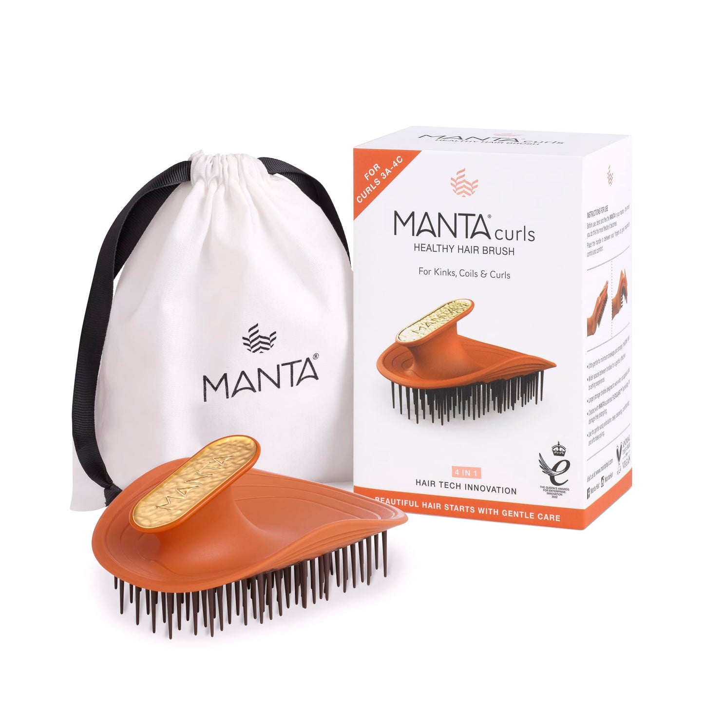 Manta Curls Anti-Breakage Hairbrush – Detangling Brush for Curly & Afro Hair, Gentle Wet & Dry Hairbrush for Women, Orange