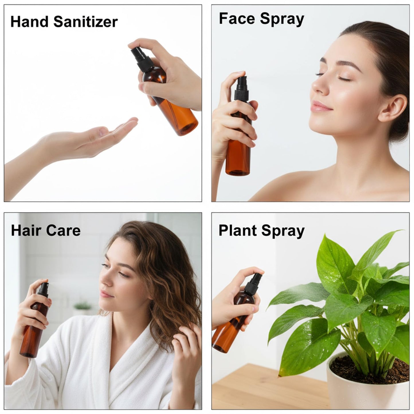 xozeooeu 60 Pack 4 Oz Amber Plastic Spray Bottles, Fine Mist Refillable Empty Travel Bottles for Essential Oils, Perfume, Toner & Cleaning Solutions