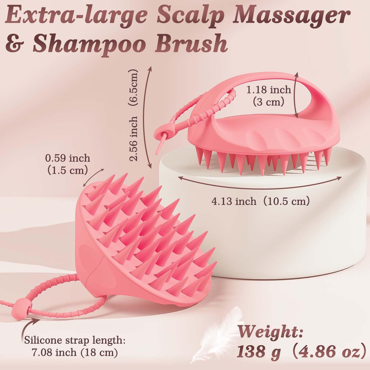 Manmihealth Silicone Back Scrubber & Soft Bath Glove, Silicone Scalp Massager Set 5 PCS, Super-Exfoliating Body Scrubber Shower Brush & Shampoo Brush Combination, with 2 Free Hooks (Style 2 Pink)
