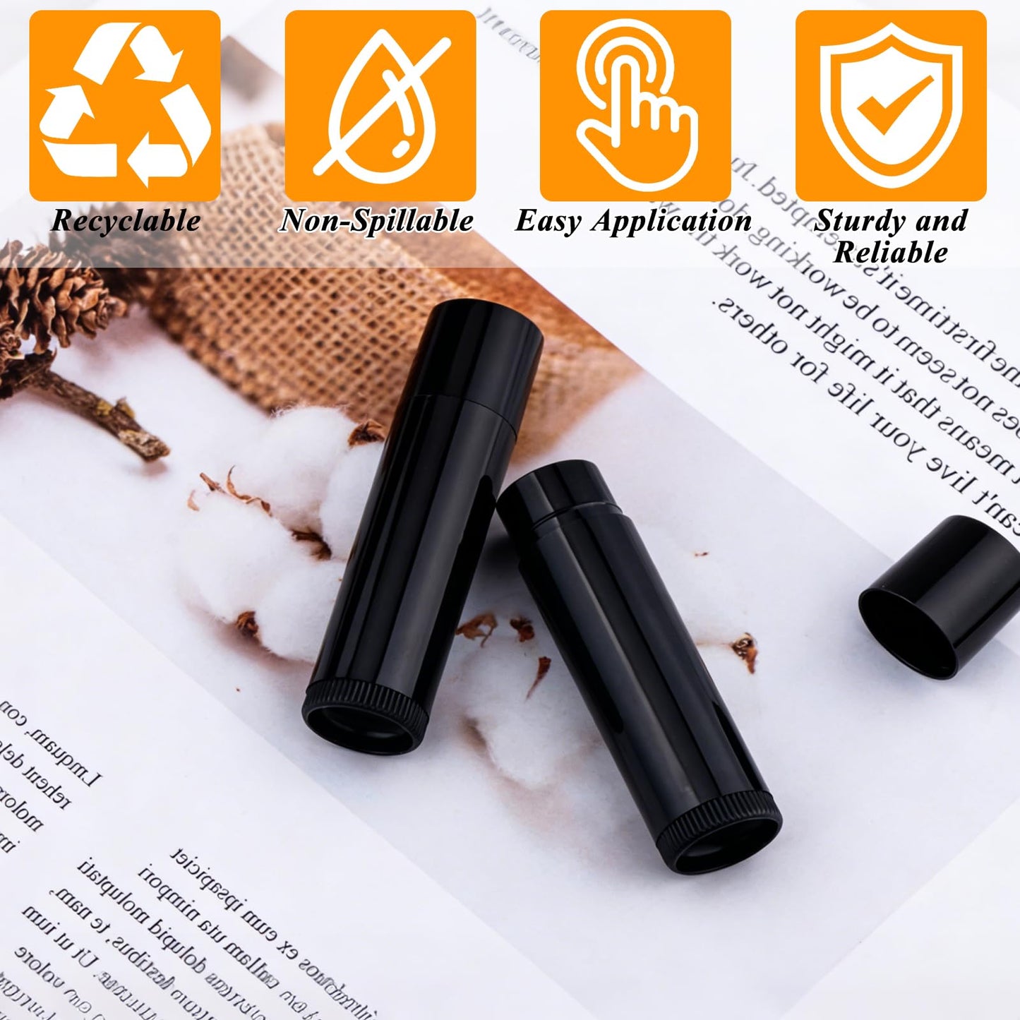 GBACHOOSE 100 Pack Empty Lip Balm Tubes, 5ml/5g Black Chapstick Containers with Filling Tray and Spatula, Twist-Up Refillable Lip Balm Containers for DIY Lip Balm, Lipstick, Solid Perfume
