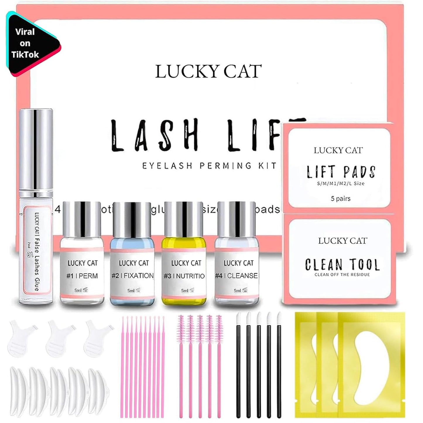 LUCKY CAT 2026 Lash Lift Kit, Professional Eyelash Perm Kit for Safe & Lasting Perming, Curling and Lifting Eyelashes, Easy for Beginner, Lash Lifting DIY Set for Salon-Quality at Home
