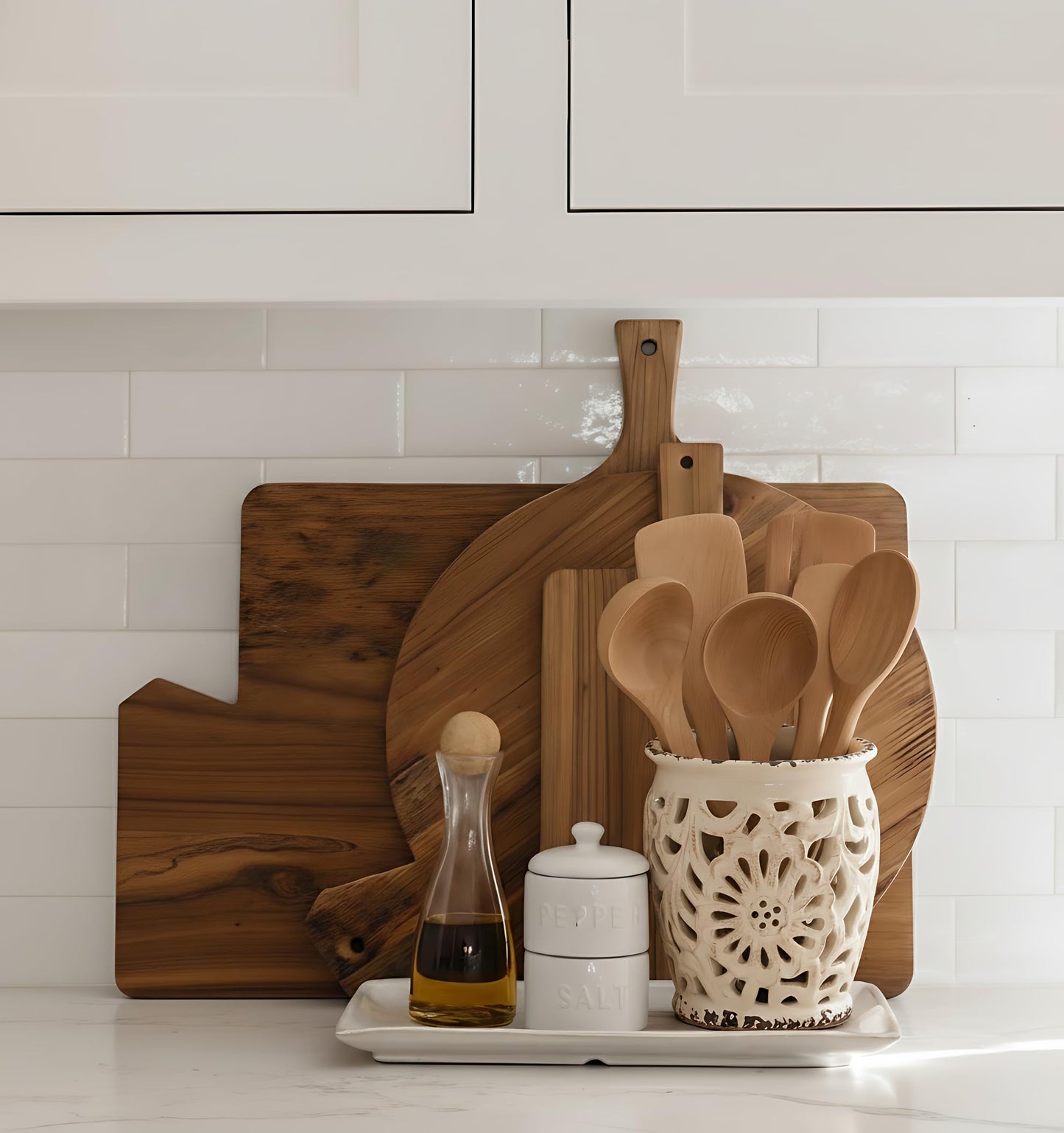 JH JIEMEI HOME Farmhouse Kitchen Utensil Holder for Kitchen Counter, Ceramic Large Cooking Utensil Crock with Cork Mat, Decorative Rustic Utensil Organizer for Countertop, Spatula, Antique Beige