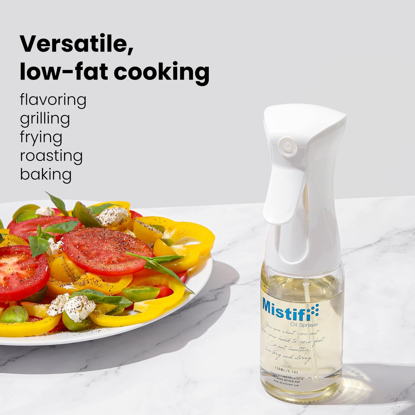 Mistifi Oil Sprayer 150ml glass bottle. Upgraded Version.Fine Mist Spray Bottle for Air Fryer, Olive Oil, Avocado Oil, Healthy Nonstick Frying, Commercial & Home Kitchen Use (Classic PS630)