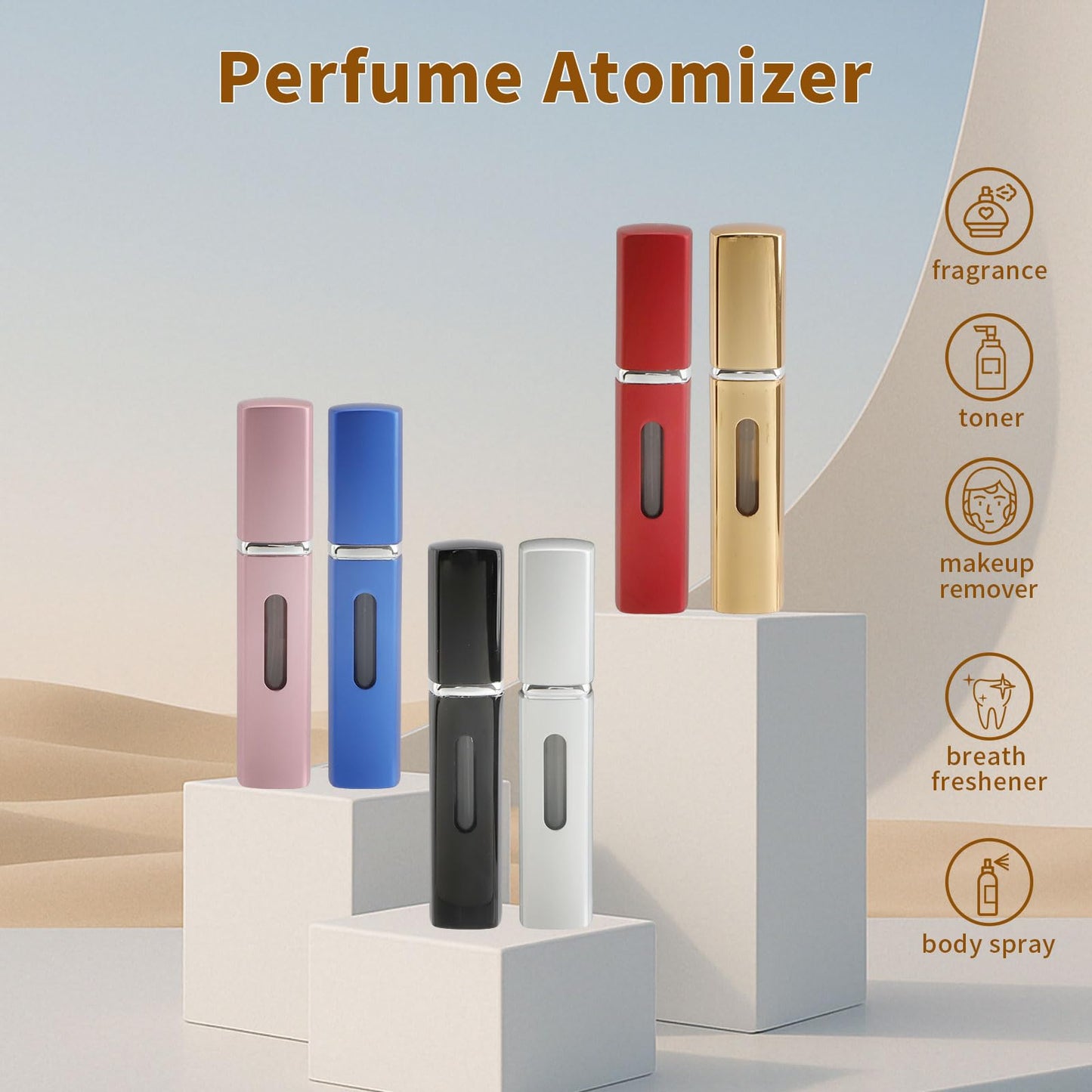 JEPELUS 6 PCS Portable Refillable Travel Perfume Atomizer, 8ml Cologne Travel Spray Bottle Empty, Mini Refill Perfume Sprayer Dispenser for Women Men, Unique Bottom-Filling Leak-Proof Scent Pump Case