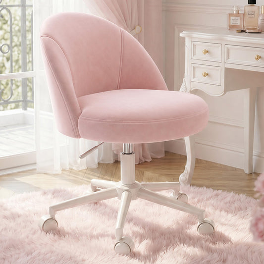 EnHomee Vanity Chair with Wheels, Pink Desk Chair with Back, Small Office Chair Armless for Makeup Room, Bedroom, Home Office