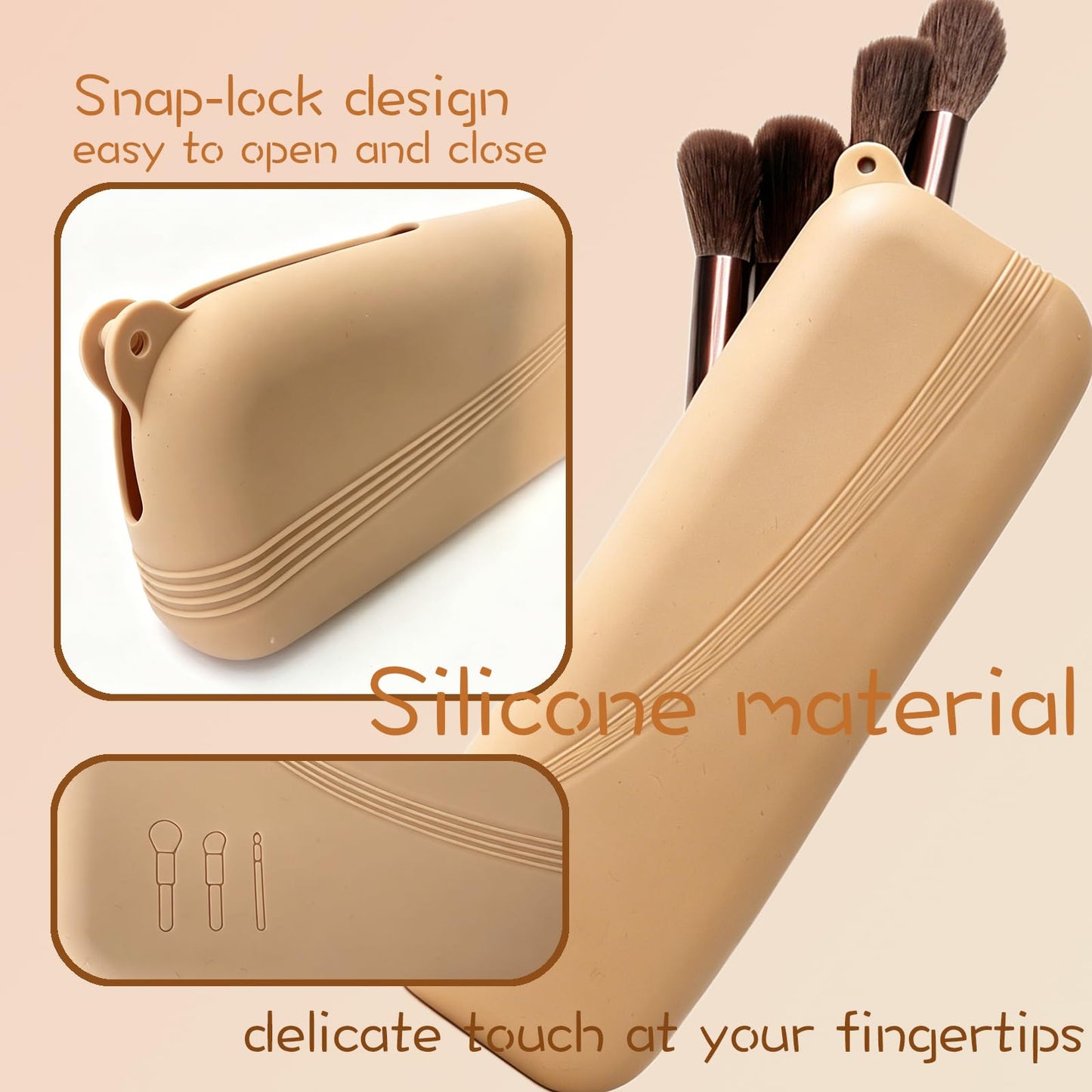 Silicone Makeup Brush Holder & Sponge Case Set – Portable Travel Brush Organizer with Ventilated Beauty Blender Container, Flexible & Easy to Clean, for Cosmetic Brushes and Makeup Sponges (Rectangle)