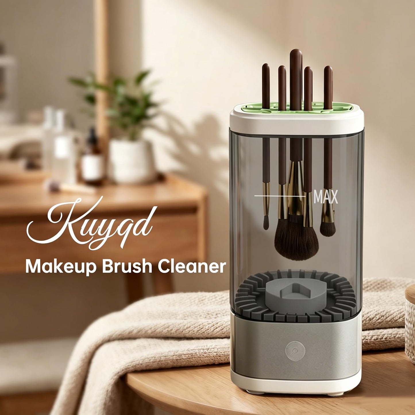 Kuyqd Electric Makeup Brush Cleaner Machine, Automatic Makeup Brush Cleaning With Dryer-Holder for All Brush Types,Sponges-Grey