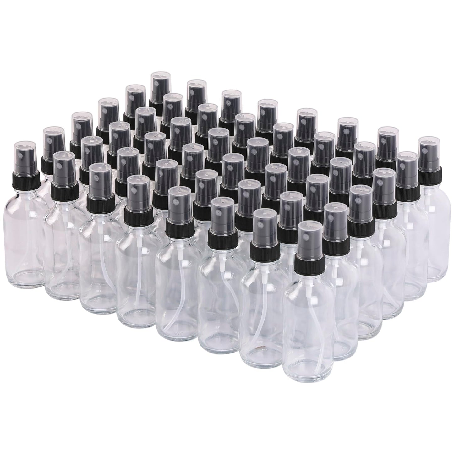 NOOEEISS Clear Glass Small Spray Bottles 2 oz 48 Packs,Fine Mist Sprayer Pretty Finish,Refillable Containers mini spray bottles for Cleaning Solutions and Skin Care (Clear 48Pack)