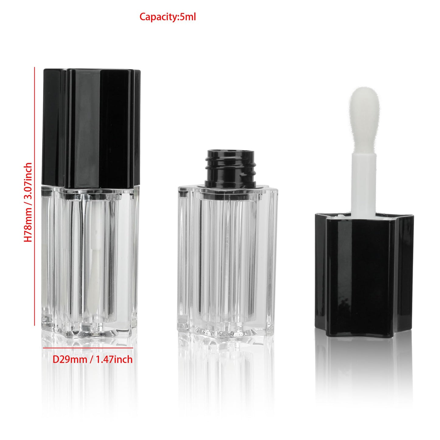 COSIDEA 30pcs 5ml 0.17oz Black Star shape big doe foot wand lip gloss tubes for DIY lipgloss containers with thick brush