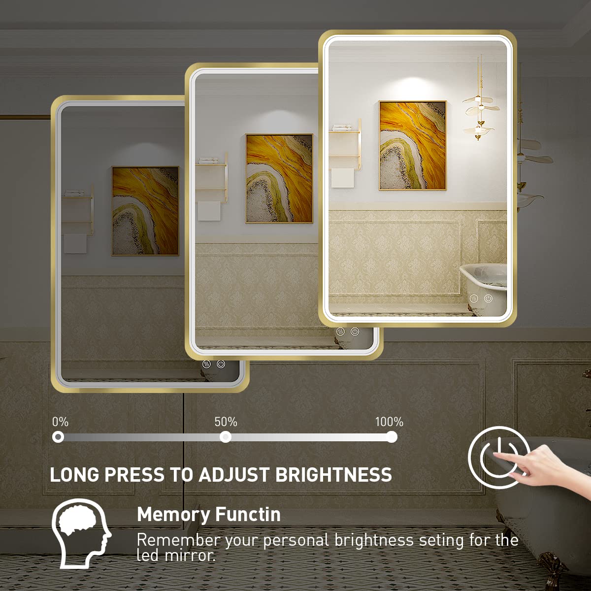 FTOTI LED 36x24 Inch Lighted Bathroom Mirror,Gold Frame,3 Color