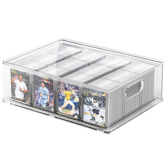 BluBrk Trading Card Storage Box - Clear Large Storage Organizer Holds 3200 Cards with Foam Inserts Blocks – Display Case for TCG, MTG & Sports Cards (1-Pack)