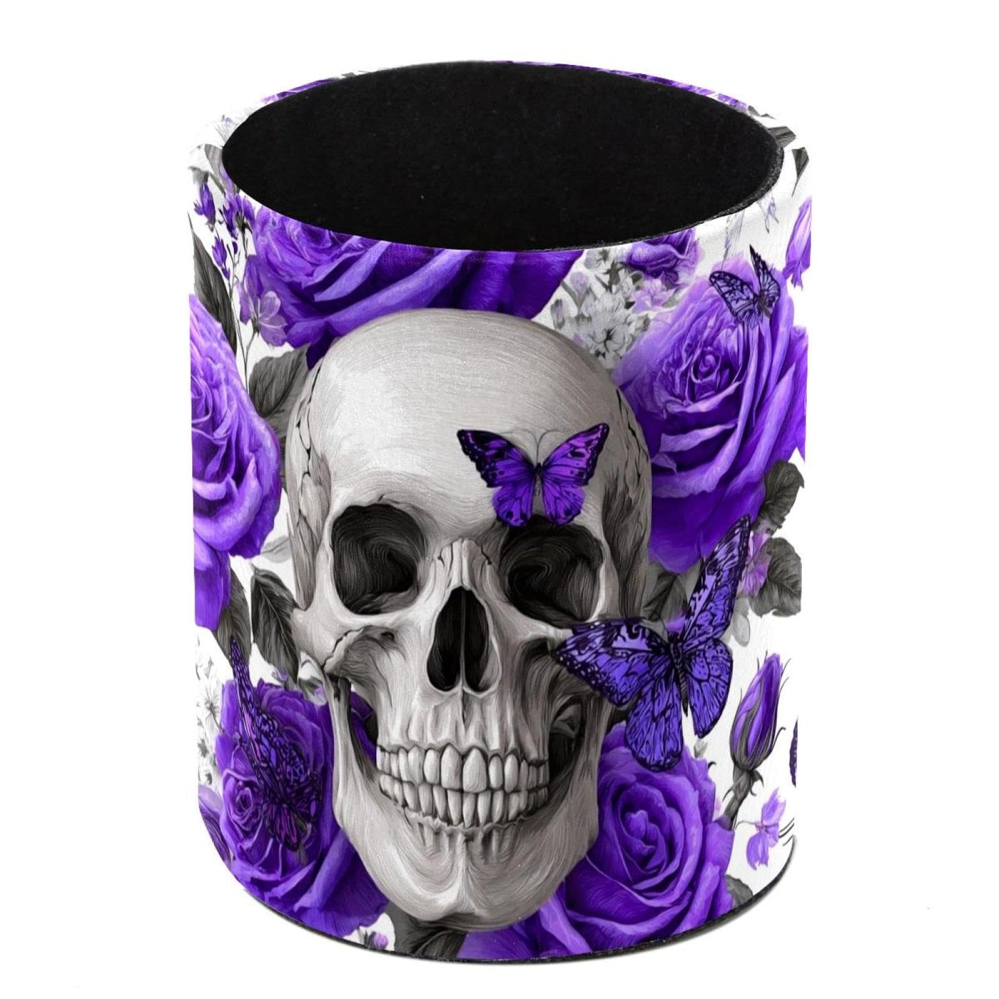 inaowsbno Leather Pen Holder for Desk, Skull Purple Butterflies Pattern Pencil Cup Desktop Organizer Makeup Brush Holders Office Supplies for Home, Kids & School