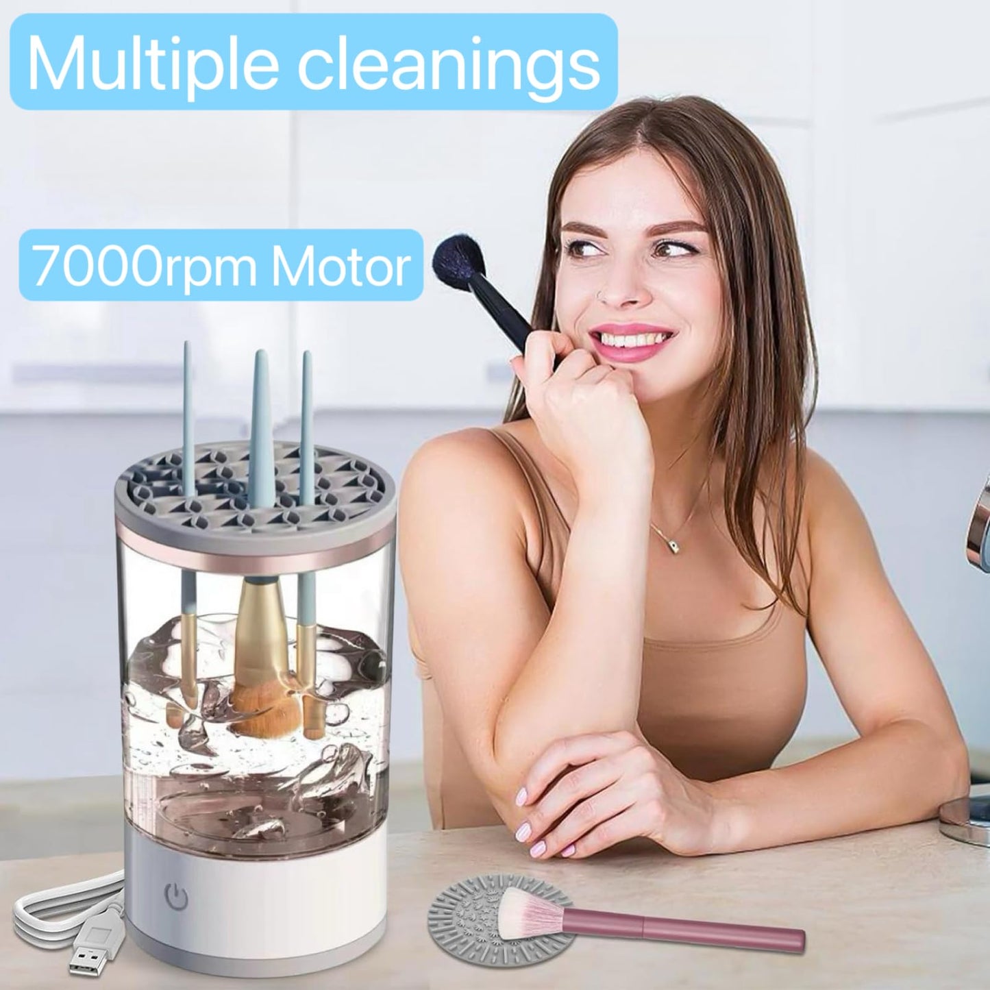 Electric Makeup Brush Cleaner,Makeup Brush Cleaner Machine,Make up Brush Cleaner Cleanser Machine,Automatic Makeup Brush Cleaner, Ideal For Traveling And Makeup Lovers For Professionals (white)