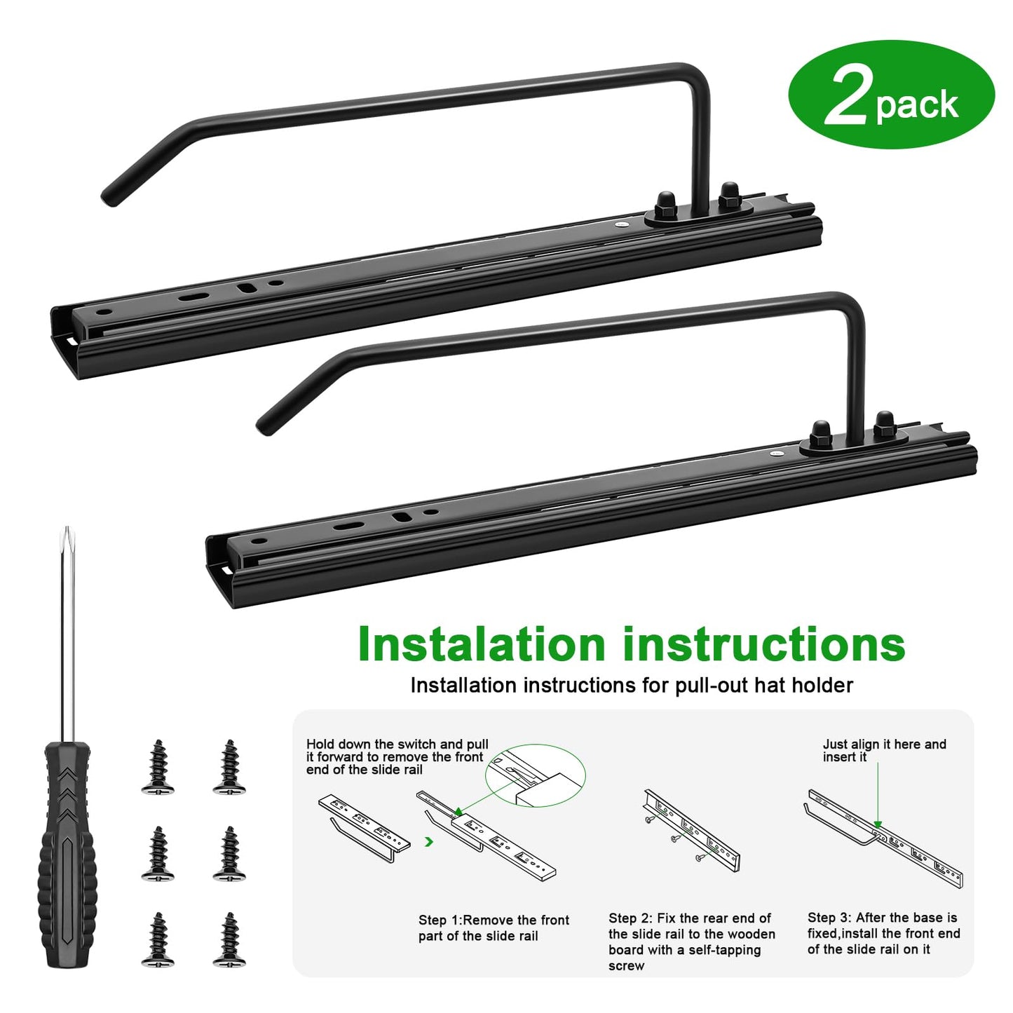UNIKEYBOX 2 Packs Telescoping Slides Tumbler Lid Organizer Inside Cabinet, Muti Kitchen Hanger for Cup Lid Holder, Drilling Installation for Kitchen Storage Cup Lid Storage Organizer Black