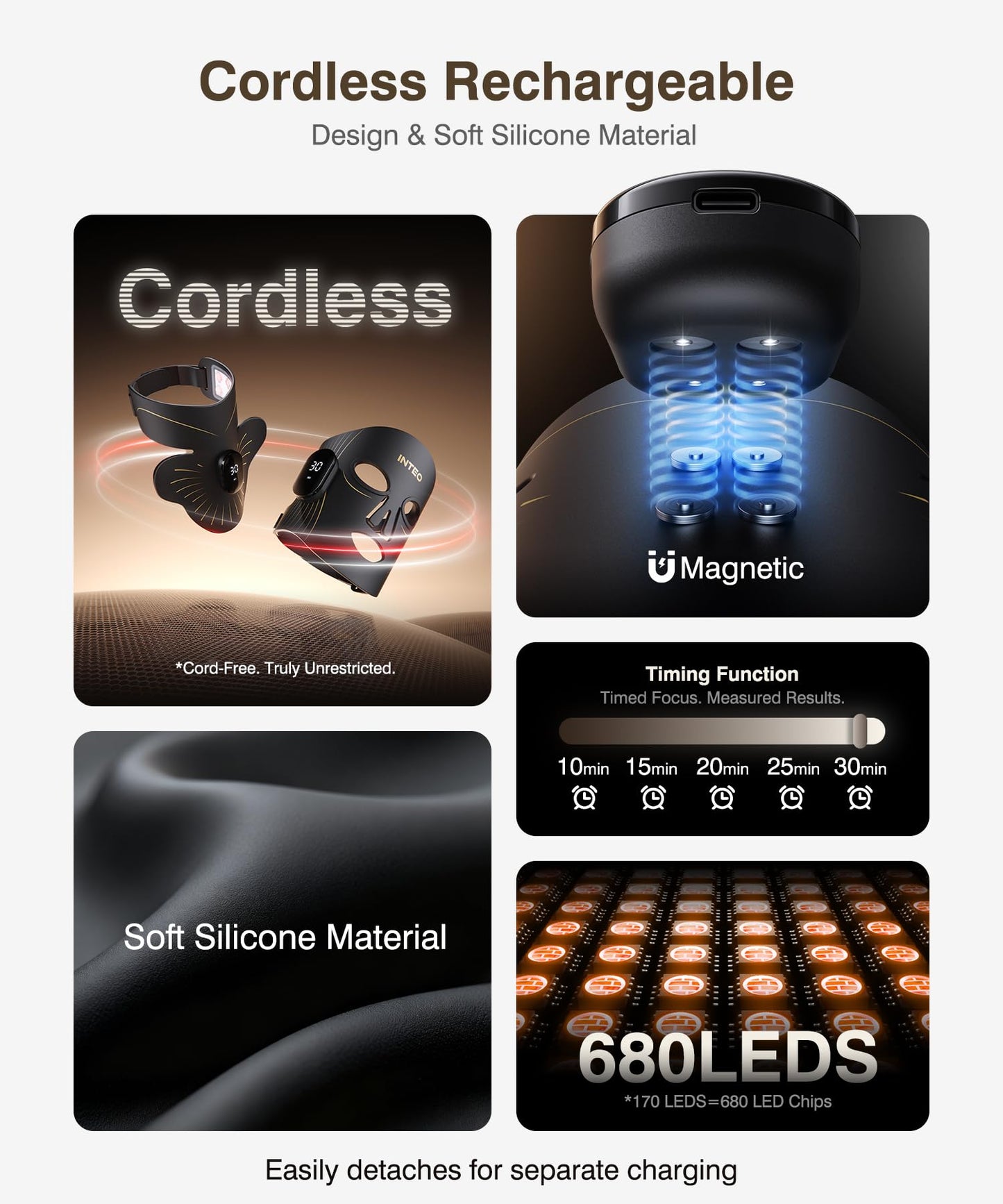 LED Light Mask for Face and Neck, 4 Light Modes Cordless Facial and Neck Skincare Mask, Red LED Beauty Device, Rechargeable Home Skincare Tool with 680 LEDs