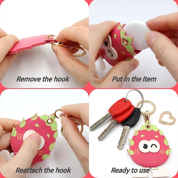 MC Fashion PU Leather Keychain Holder Case Compatible with AirTag, Cute Cartoon Panda GPS Tracker Case Charm Key Ring (Frog)
