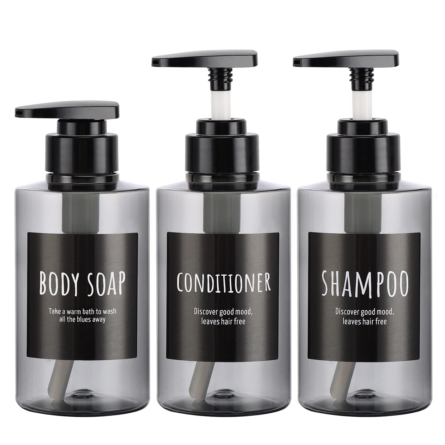 Empty Shampoo Bottles, Segbeauty 10.1oz Plastic Pump Dispenser Bottle, 3pcs 300ml Refillable Shampoo Pump Bottles for Shower, Grey Pump Bottles for Body Soap Shampoo Hair Conditioner Hotel Bathroom