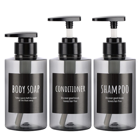 Empty Shampoo Bottles, Segbeauty 10.1oz Plastic Pump Dispenser Bottle, 3pcs 300ml Refillable Shampoo Pump Bottles for Shower, Grey Pump Bottles for Body Soap Shampoo Hair Conditioner Hotel Bathroom
