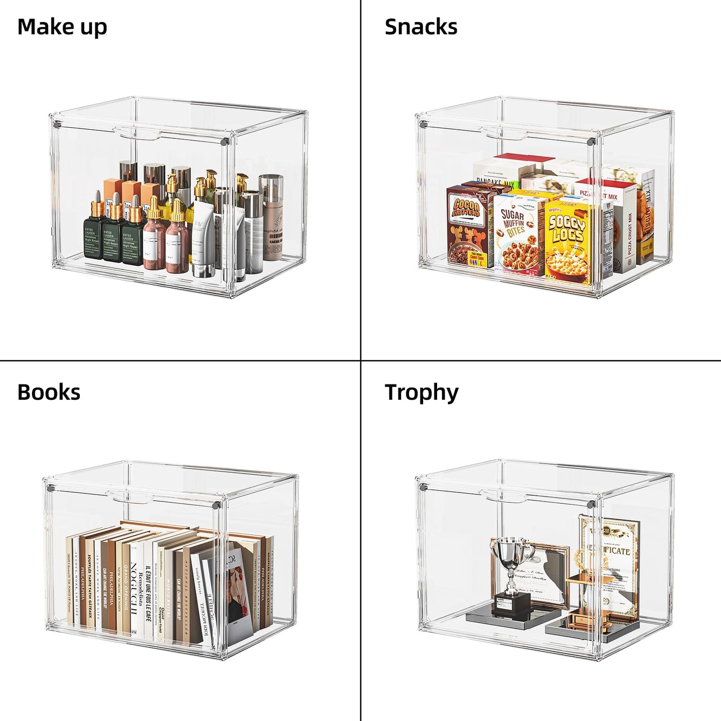 HOYOJA Clear Acrylic Display Case, Large Stackable Storage Bins Magnetic Attraction Lids, 1 Pack Acrylic Box Showcase for Collectibles, Figures, Cosmetic, Purse, Handbag, Wallet, 10.7x8.6x14.2 inch