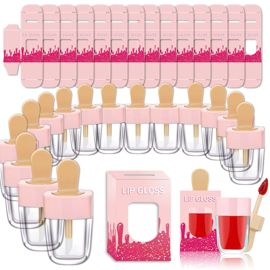ANZKA 15 Pack Lip Gloss Tubes with Packaging Boxes,Pink Ice-cream Shaped Lipgloss Tube with Wand,Cute Empty Lip Gloss Containers Wholesale for Business,8ml/0.27Oz,Tube+Boxes