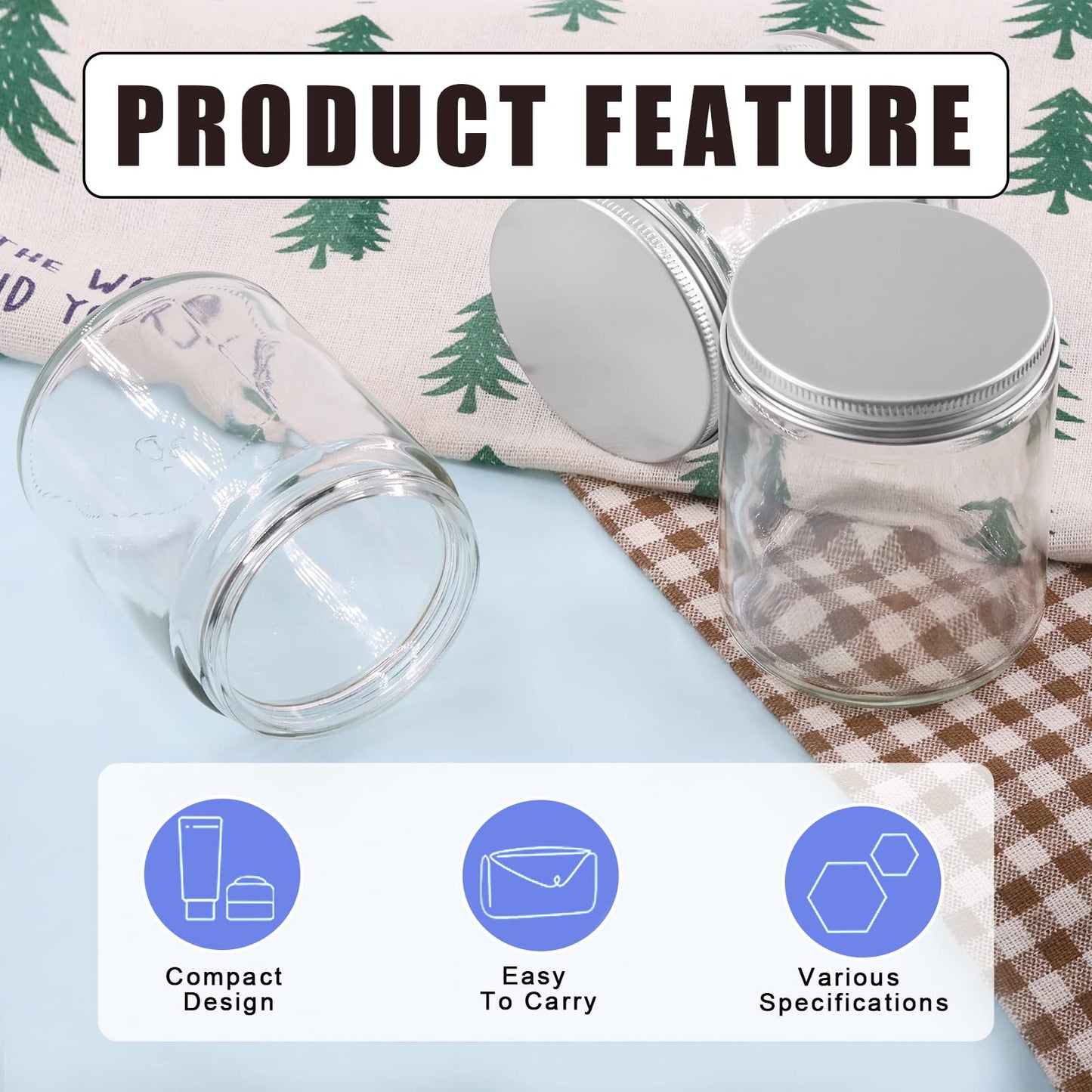 Glarks 8 Pack 8oz Glass Jars with Lids, Round Clear Glass Jars with Inner Liner and Silver Lids for Storing Creams, Beauty Products, Cosmetic and Ointments