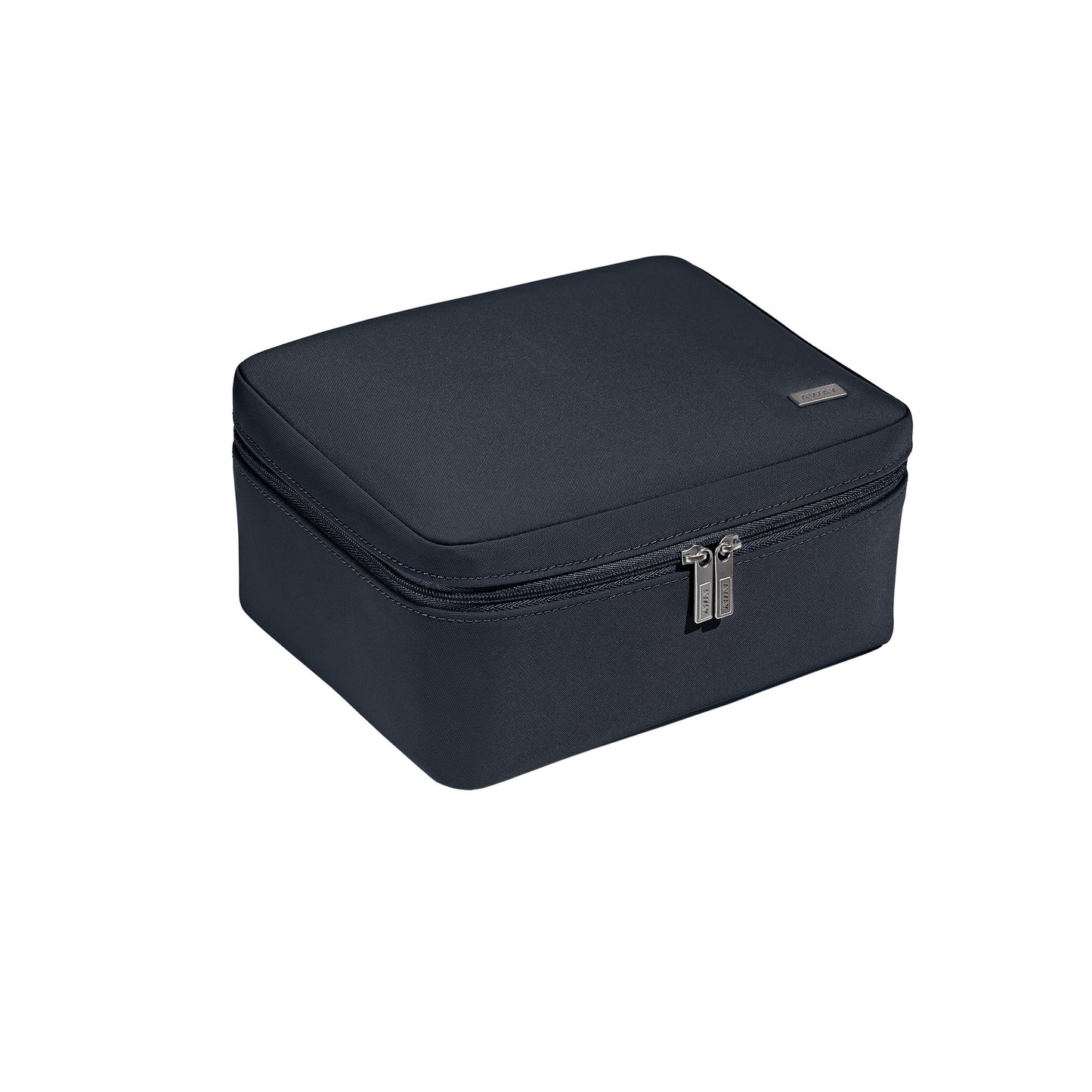 Away The Cosmetics Bag - Water-Repellent Cosmetic Travel Bag with Detachable Brush Organizer, Spill-Proof Bottom Compartment, Transparent Pockets - Navy Blue