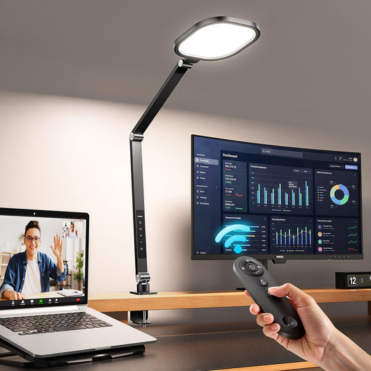 LitONES Remote LED Desk Lamp with Clamp – Professional Home Office Lighting for Zoom Meeting/Video Call/Reading, 2000LM Eye-Caring Dimmable Light with 30 Light Modes, Memory, Timer, CRI 97.8