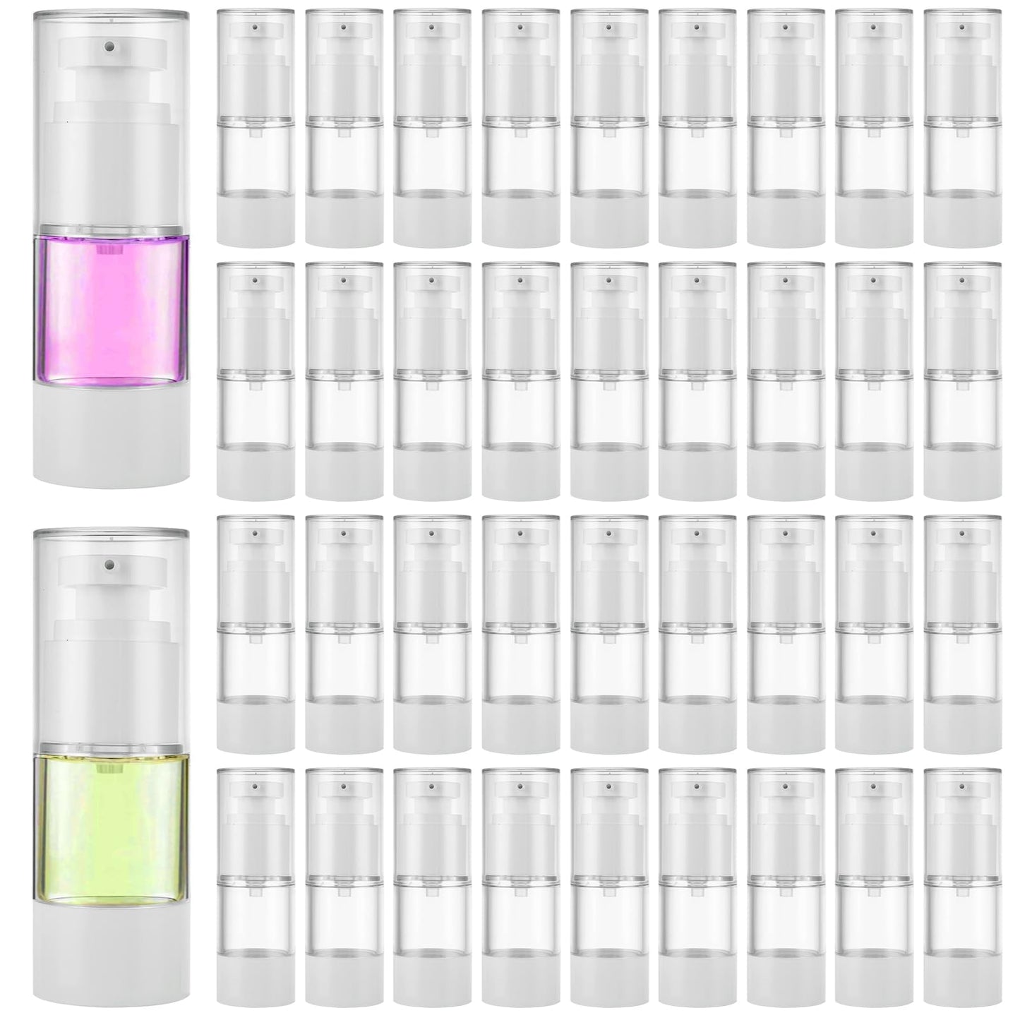 SENENQU 40 PCS 0.5 Oz 15ml Airless Pump Bottles Travel Size Empty Pump Bottle Lotion Container Refillable Cosmetic Pump Dispensers for Foundation Moisturizer Shampoo Toiletry