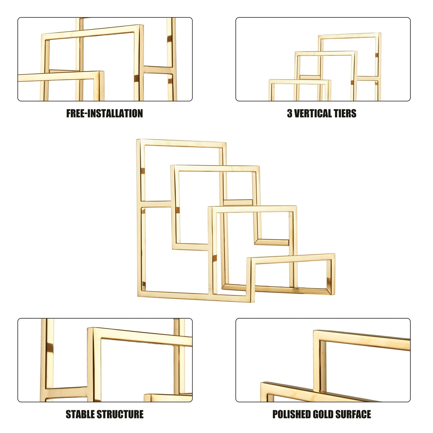Elitnus Gold Clutch Purse Display Stand - 3 Steps Clutch Handbag Holder Purse Closet Organizer - Wallet Displays Rack for Boutique Store - Purse Stands for Display (Polished Gold)