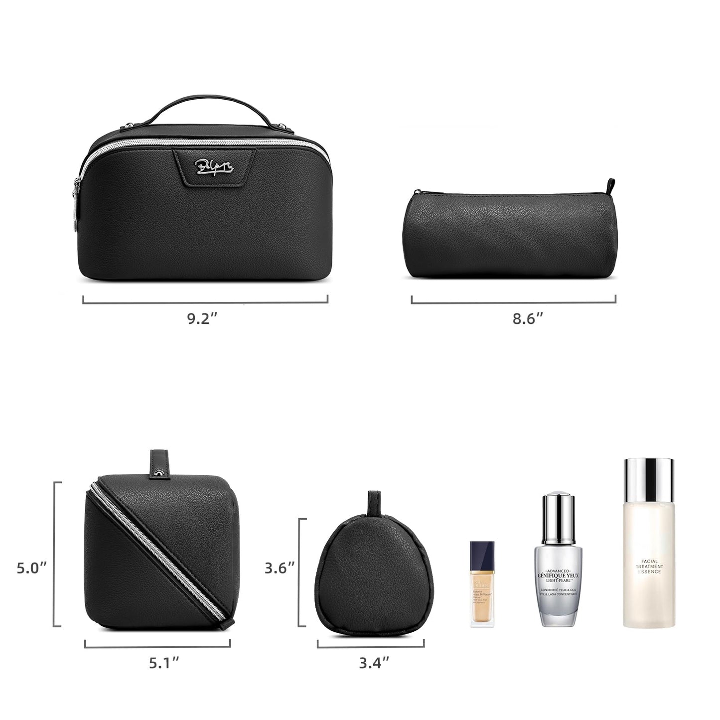 BOYATU Travel Makeup Bag Cosmetic Bags for Women: Large Capacity 3 Pcs Set Make up Bag with Compartments - Waterproof Vegan Leather Toiletry Organizer Bags with Handle (L26Black)