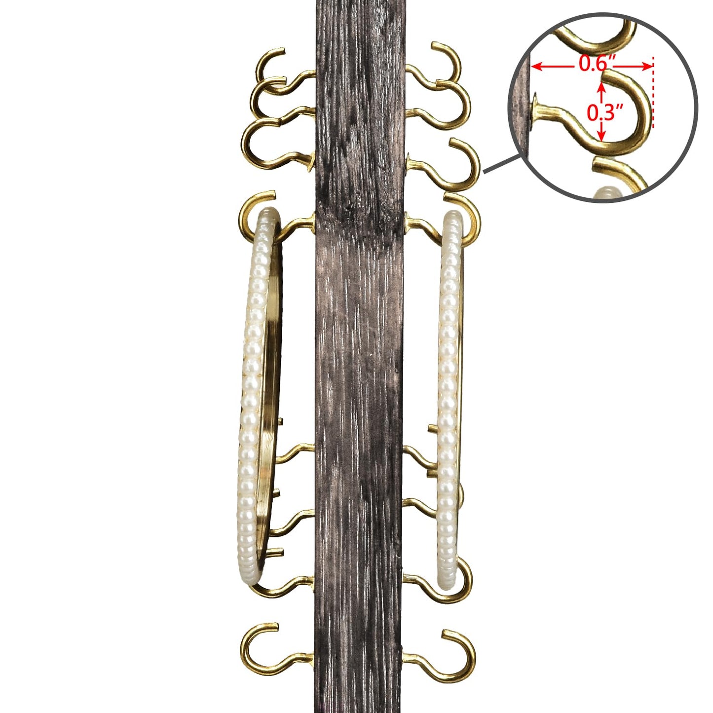 Ikee Design Wooden Rotating Two-Sided Jewelry Display Stand, Rotating Organizer with 32 Hooks for Store, Keychain Earring Display with Hooks, Coffee color, 9 W x 7.5 D x 16.5 H in