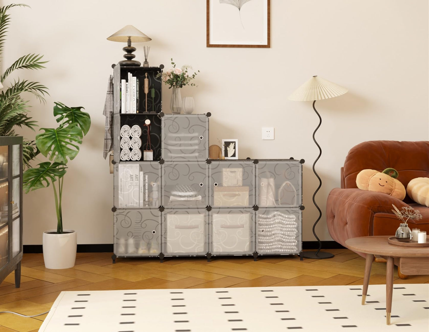 AWTATOS 12 Cube Storage Organizer, Closet Storage Shelves with Doors, Black