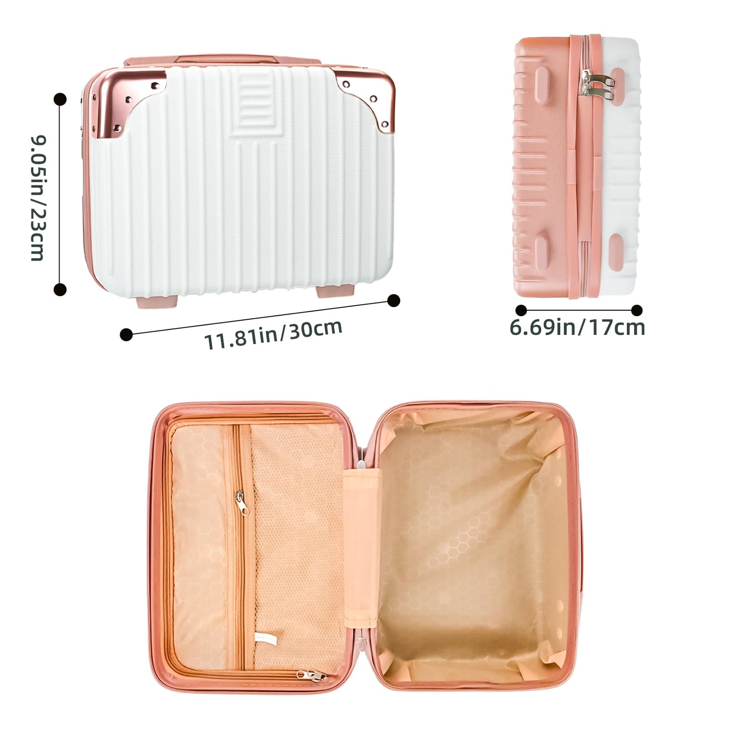 Yoanlayr 14inch Hard Shell Cosmetic Organizer Travel Train Hand Luggage Small Portable Carrying Suitcase Makeup Case Bag for Women Toiletry