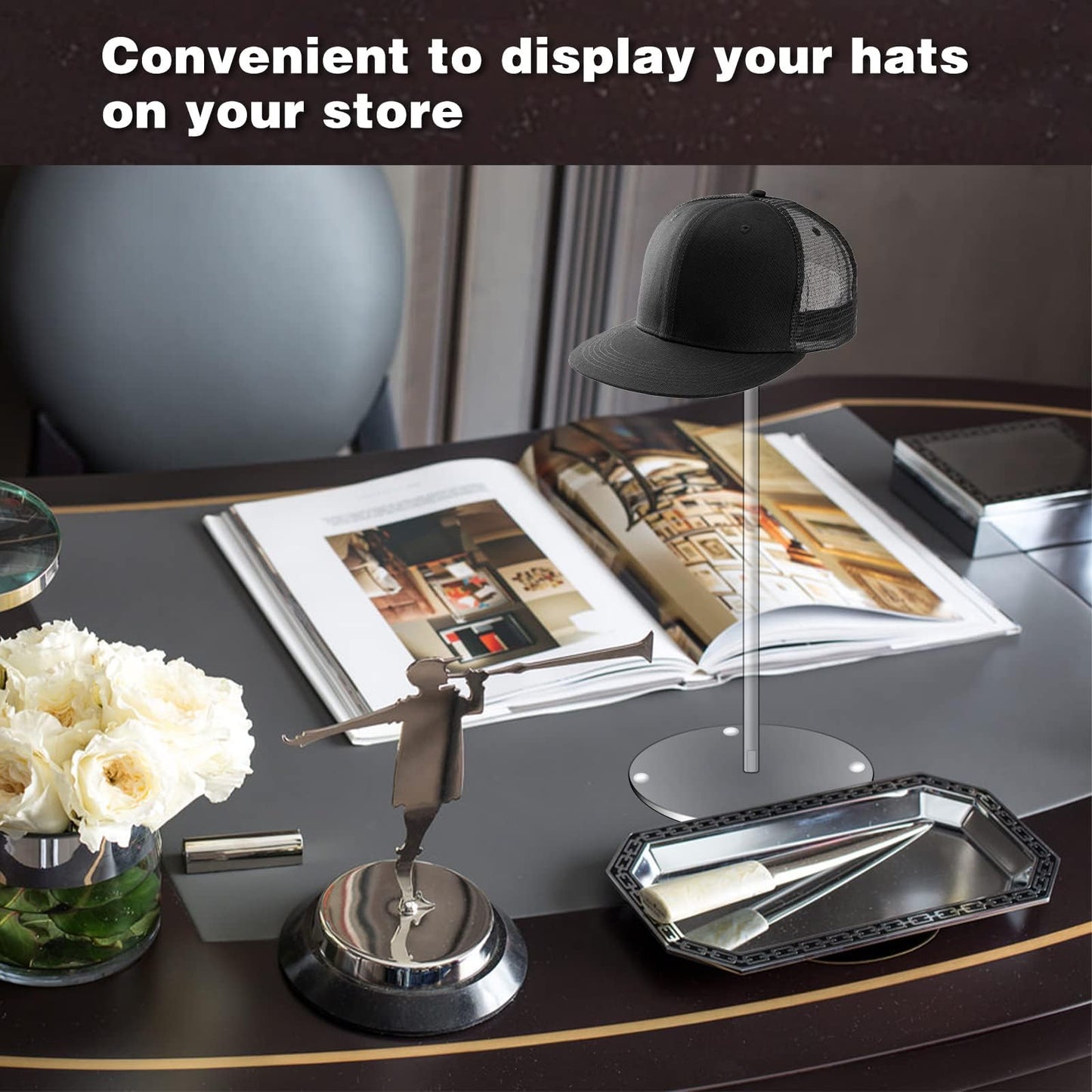 Hdkwby Acrylic Hat Display Stand 3 Pack- Thickened Base for Helmet, Wig, Cowboy Hat, Baseballcap, Closet Holder Rack Organizer( 11.8Inch Height)